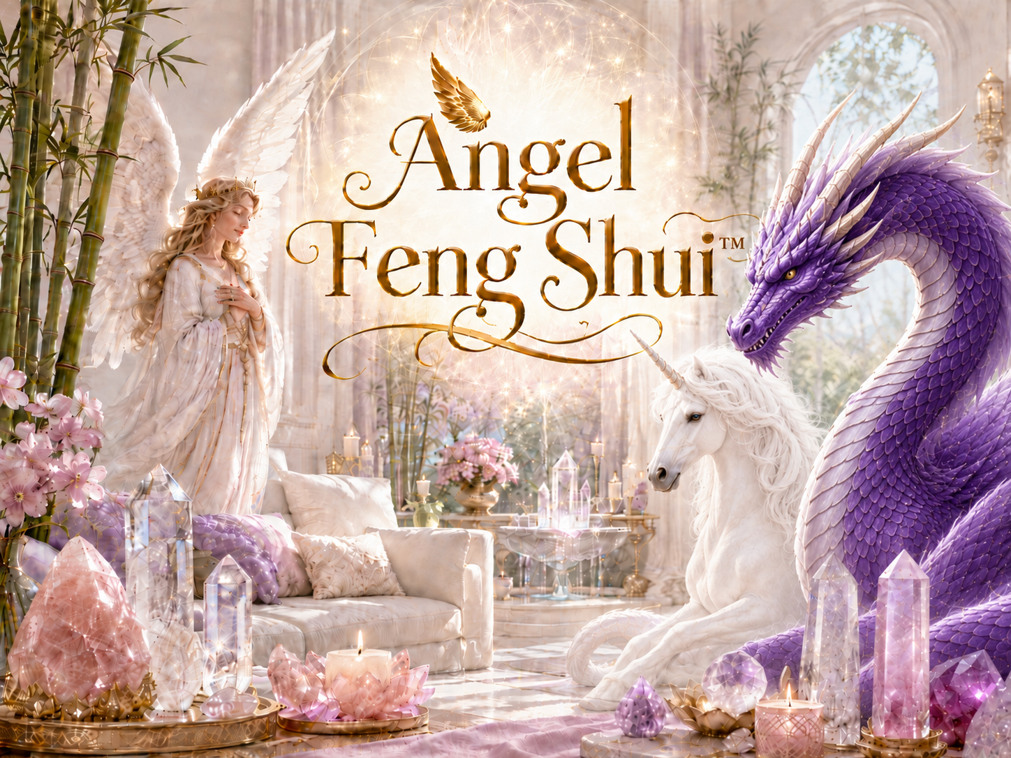 Warmes, lichtvolles Wohnzimmer im Angel-Feng-Shui-Stil