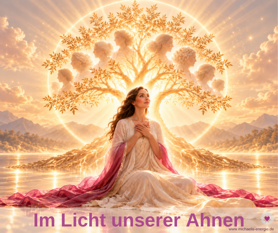Im Licht unserer Ahnen: Frau vor goldenem Ahnenbaum
